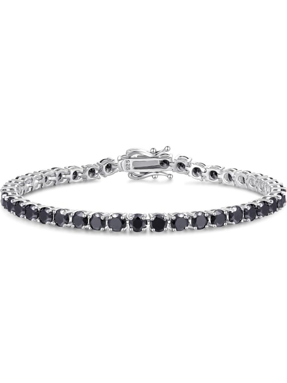 Women's 7.2Inch4mm Black Tourmaline Sterling Silver Birthstone Gemstone Bracelet